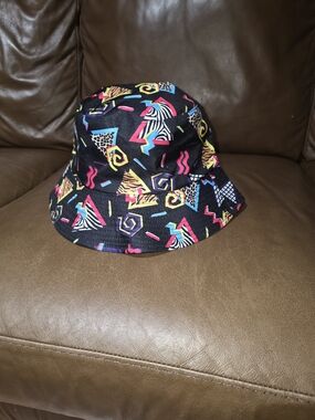 Retro Neon Pattern Black Bucket Hat